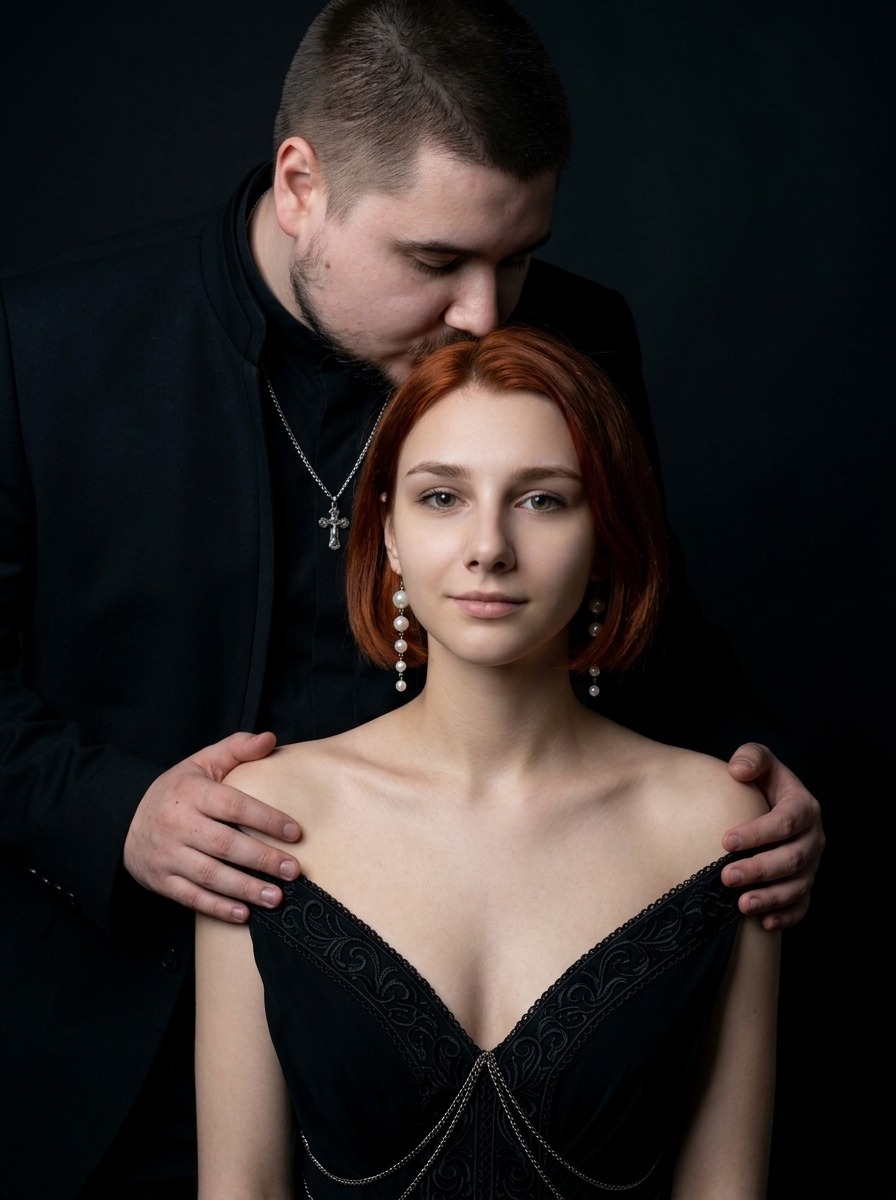 Темный фэнтези-портрет пары на черном фоне
