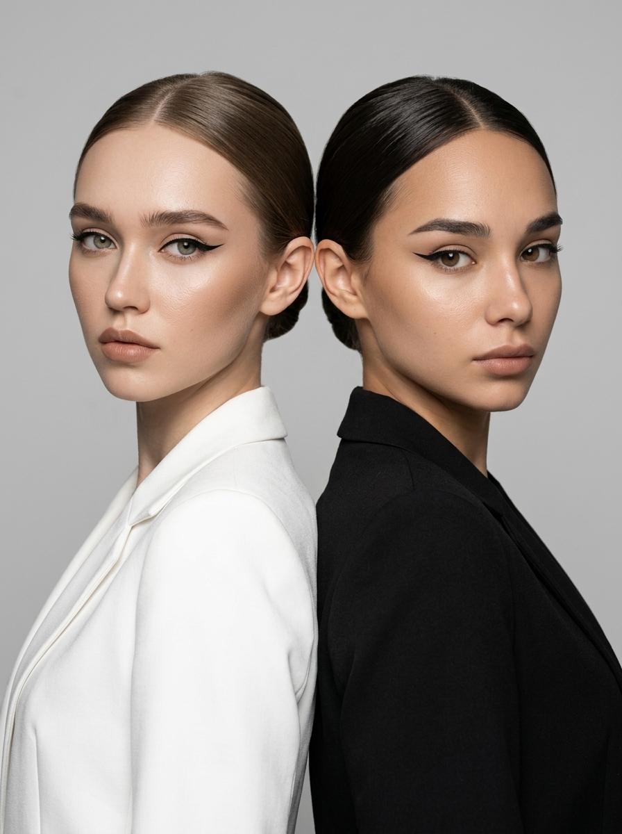 Две деловые женщины спина к спине в fashion editorial