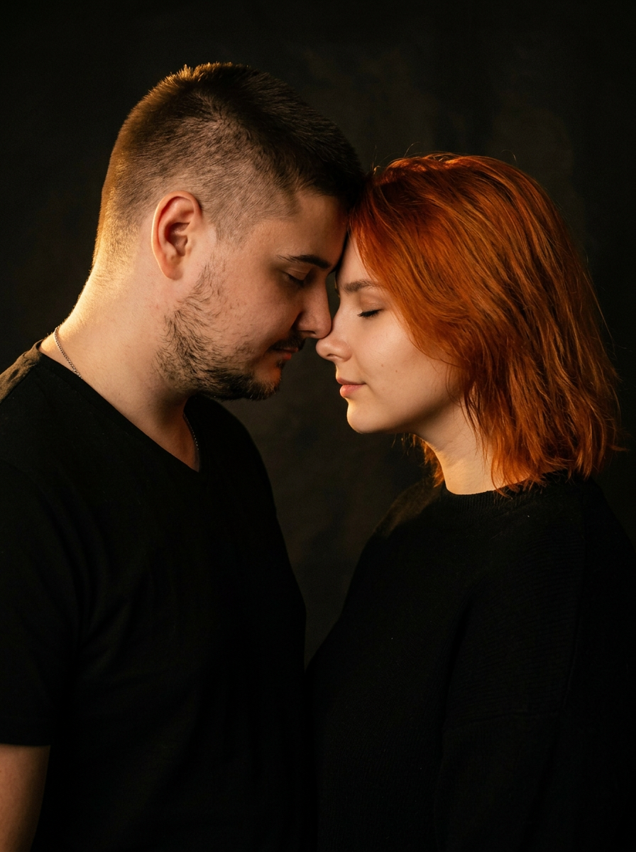Интимный портрет пары в теплом закатном свете