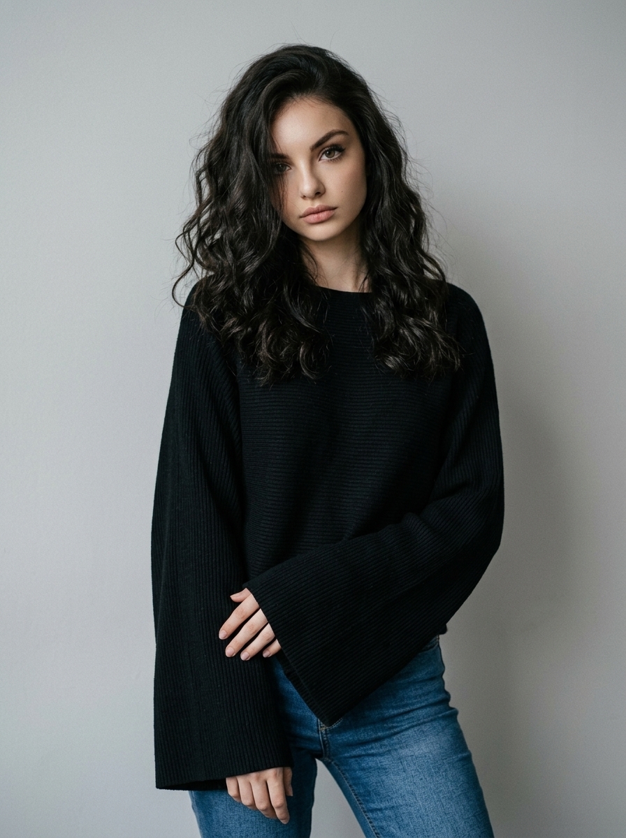 Fashion-портрет девушки с длинными волосами в чёрном Fashion-портрет девушки с длинными волосами в чёрном