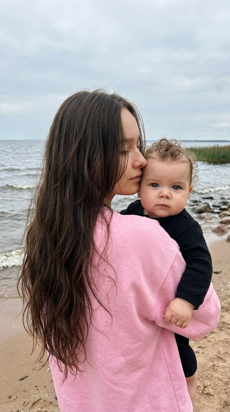 Женщина с ребенком на берегу Финского залива