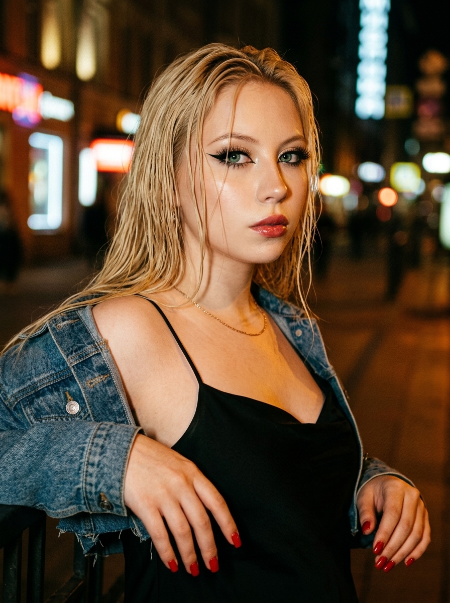 Крупный fashion-портрет девушки с мокрыми светлыми волосами