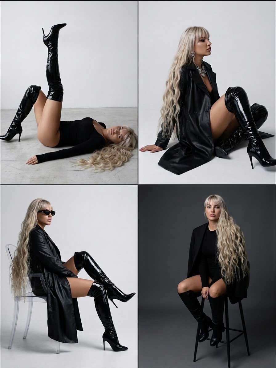 Монохромный fashion-коллаж с женщиной в черном боди