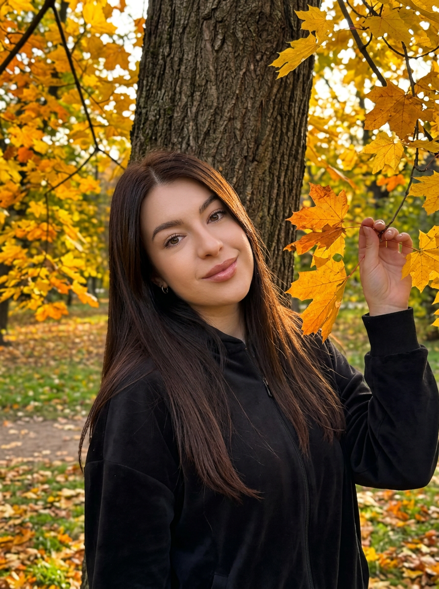 Портрет девушки с длинными волосами и лёгкой улыбкой