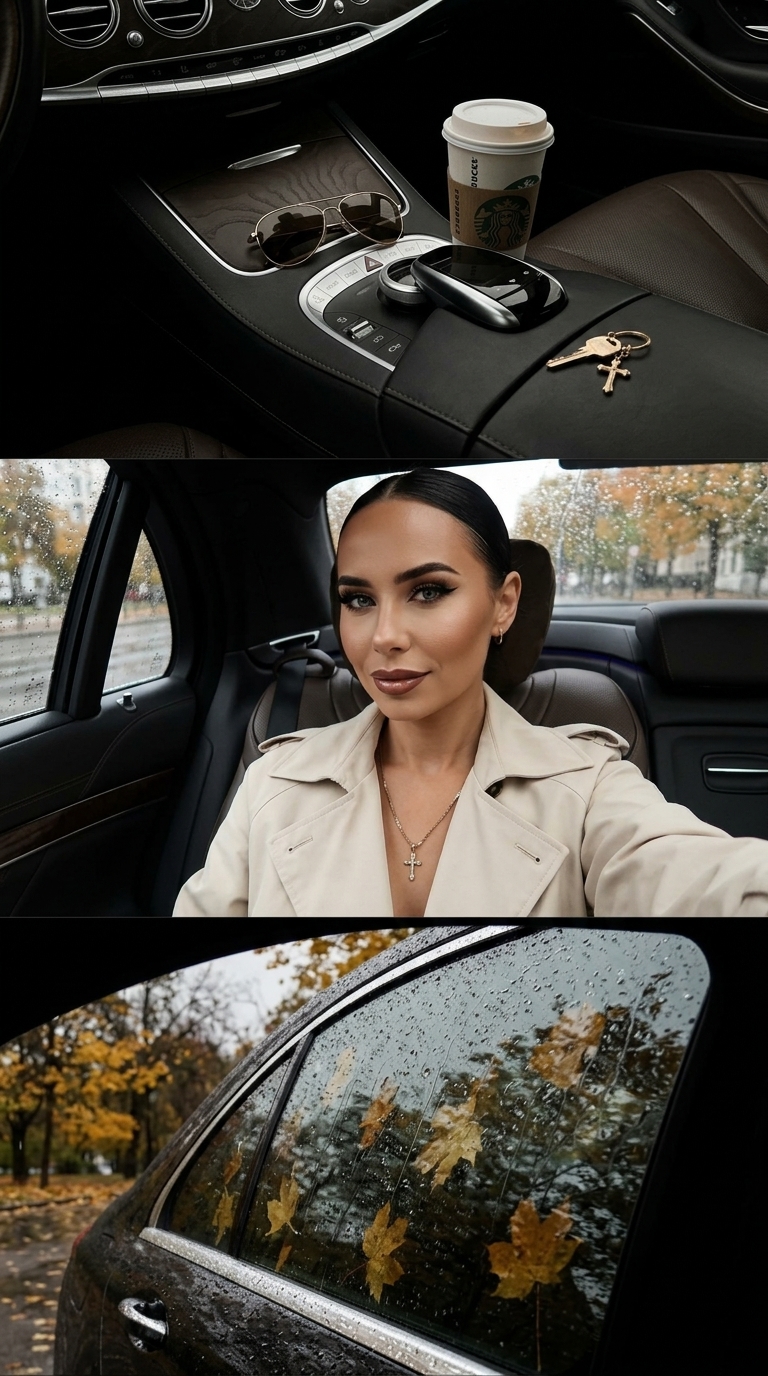 Девушка в салоне премиального автомобиля — lifestyle-коллаж