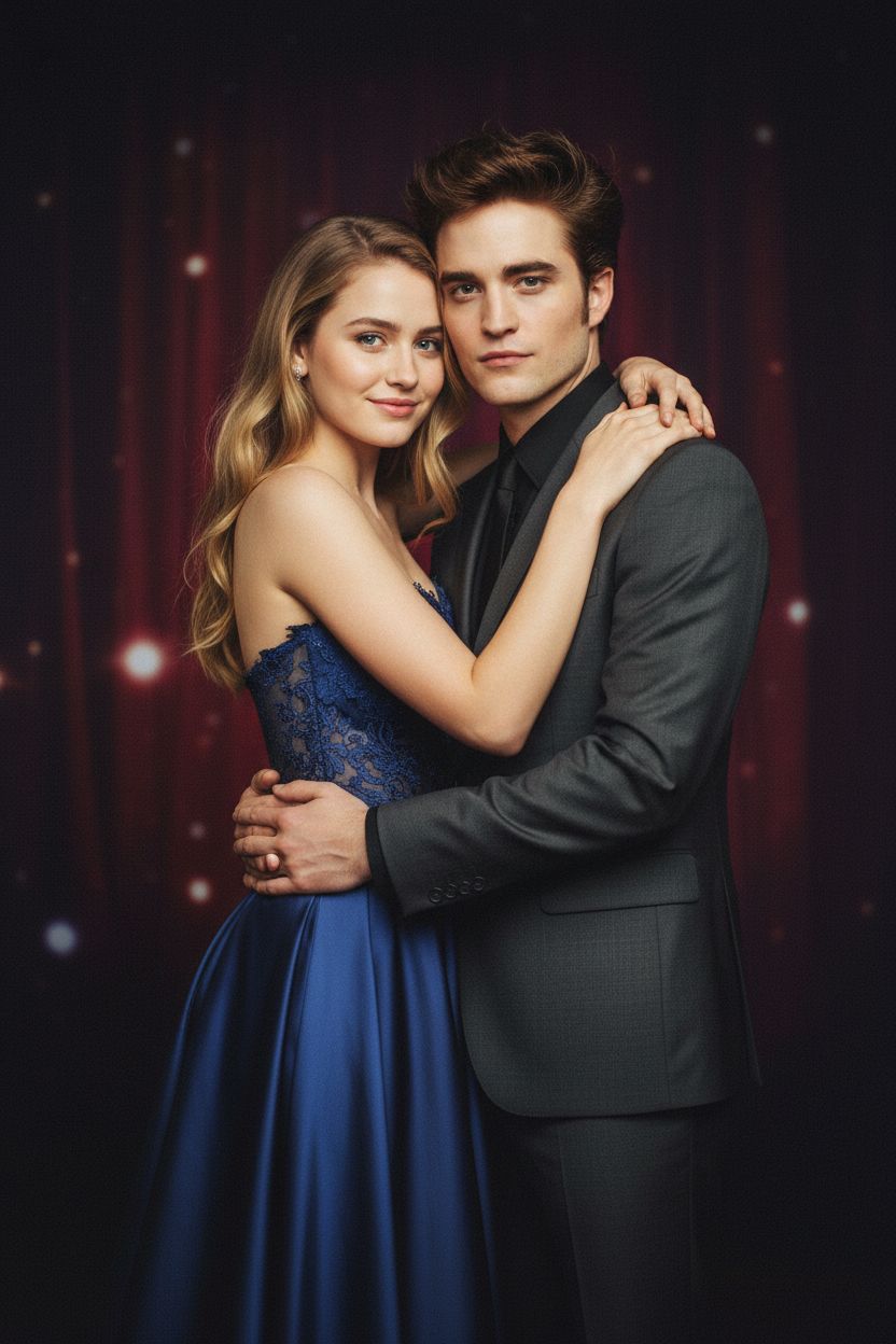 Результат объединения двух фото. Эдвард Каллен и Мэри из Facee обнимаются