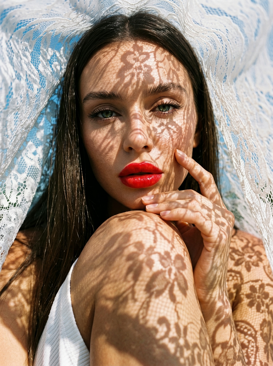 Солнечный beauty-портрет девушки с коленом на переднем плане