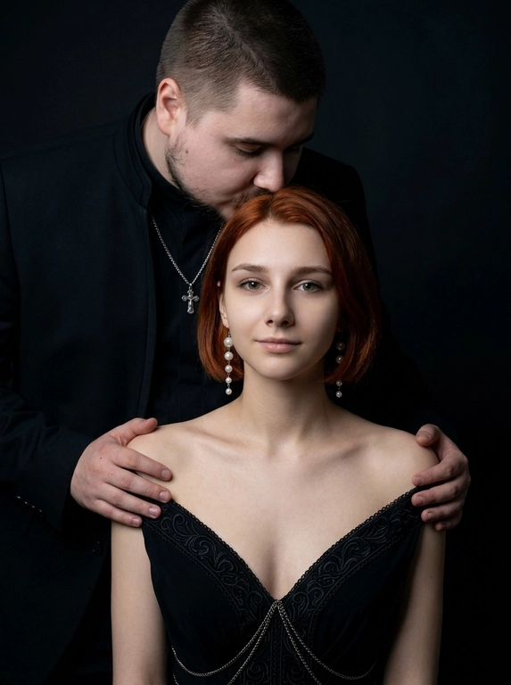 Темный фэнтези-портрет пары на черном фоне
