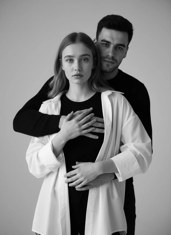 Черно-белый портрет пары: стильная монохромная фотосессия ИИ