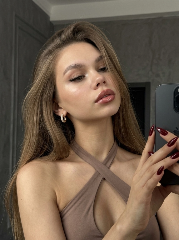 Селфи девушки с густыми волосами и вечерним макияжем