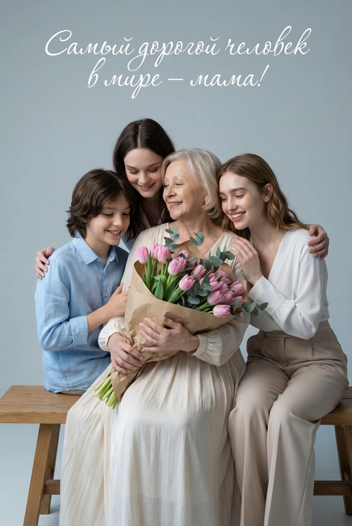 Создать открытку для мамы на День матери с ИИ по фото