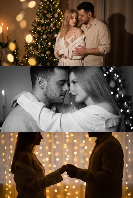 Новогодний коллаж для пары: создайте романтическое фото с ИИ