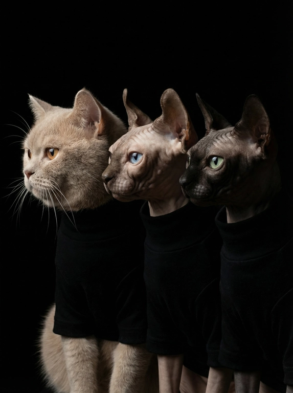 Профессиональный студийный портрет с низким контрастным светом. Головы расположены строго в одну линию. боковой профиль, взгляд влево. У всех видны только головы и немного плечи. Головы занимают весь кадр. Черный фон. Черная одежда у всех. Расположи их в таком порядке: 