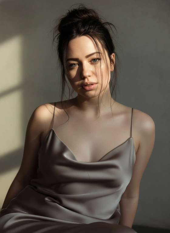 Создано с помощью сервиса Создать по своему фото и промпту

Промпт пользователя:
Кинематографичный гиперреалистичный крупный портрет, 8K, как Vogue-кадр. Лицо строго как у загруженного человека, без изменений, допускается только смена мимики и наклона головы. Модель стоит расслабленно, корпус чуть назад, подбородок приопущен, глаза мягко открыты, губы слегка приоткрыты — спокойная уверенность. На ней струящееся шёлковое платье холодного таупа на тонких бретельках, ткань мягко обтекает тело, в боковом солнечном свете видны живые складки и блеск шёлка. Волосы небрежно собранные, чуть взъерошенные, отдельные пряди детализированы, пряди частично падают к лицу, одна тонкая прядь пересекает щёку. Жёсткий свет сверху-сбоку, рембрандтовский рисунок: ярко освещённая ближняя сторона лица, скулы, нос, лоб; на дальней щеке световой треугольник. Глубокие тени под скулами и подбород...

#женщина #студия #натуральность #платье #тренды #иисервис
