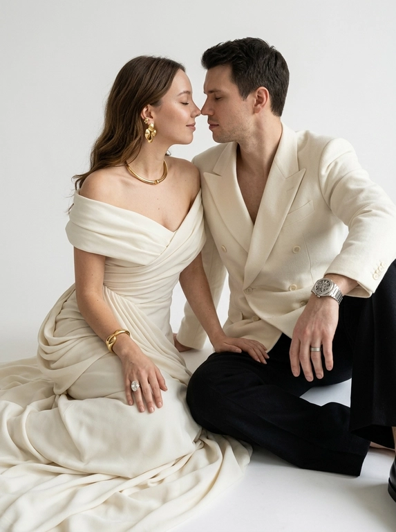 Студийный портрет пары в стиле luxury fashion