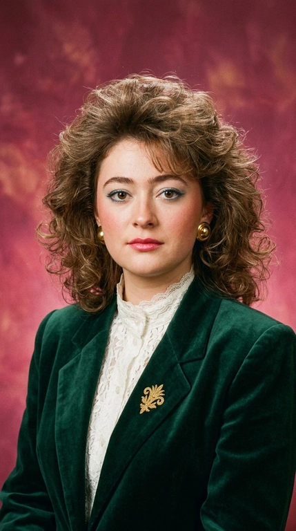 Превратите эту фотографию в аутентичный, реалистичный портрет 1980-х годов, как будто фотография была сделана в ту эпоху.

Сохраните личность человека, черты лица, структуру лица, пропорции, тон кожи и отличительные особенности, чтобы человек оставался четко узнаваемым и максимально соответствовал оригинальной фотографии.

Придайте человеку образ, вдохновленный аутентичной модой и красотой 1980-х годов: объемные прически с реалистичной укладкой того времени, гламурная и стильная одежда 1980-х годов, аксессуары, соответствующие эпохе, и ухоженный, привлекательный внешний вид, вдохновленный портретами из модных журналов того времени.

Используйте аутентичное студийное освещение 1980-х годов, теплый маджентовый или розовый фон, яркие и насыщенные цвета, прямой студийный свет, мягкий контраст, естественную текстуру кожи, едва заметную зернистость пленки и визуальные характеристики фотографии на 35-мм пленку.

Изображение должно выглядеть как настоящая фотография, сделанная в 1980-х годах, а не как современная фотография с применением винтажного фильтра.

Не изменяйте лицо или личность человека. Не меняйте его возраст, пропорции лица или характерные черты лица. Избегайте неестественной кожи, чрезмерной ретуши, мультяшных эффектов, искусственных деталей или современной моды и эстетики фотографии.

Конечный результат должен выглядеть естественно, гламурно, ностальгически, стильно и абсолютно правдоподобно – как будто этого человека действительно фотографировали в 1980-х годах.