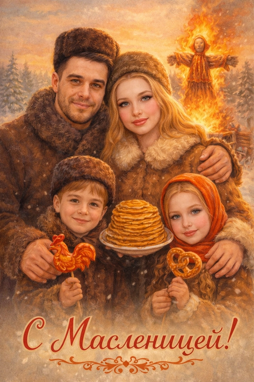Создать масленичную открытку в советском стиле