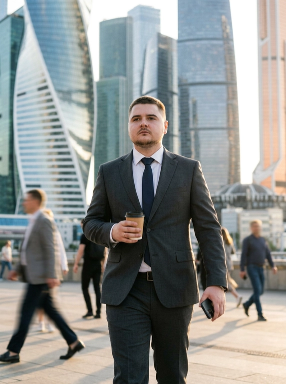 Не менять черты лица, сохранить 100% сходство. Ультрареалистичная уличная фотография в деловом стиле. Модель идёт вперёд через деловой квартал, окружена размытым потоком прохожих. Камера движется вместе с моделью, создавая лёгкий эффект динамики и присутствия.
Кадр: крупный план лица и плеч, слегка с нижнего ракурса для ощущения статуса и уверенности. Взгляд сосредоточенный, направлен вперёд, как перед важной встречей.
Фон: Москва-Сити, современные стеклянные небоскрёбы, узнаваемая архитектура делового центра, задний план в мягком боке с глубиной, создающей ощущение масштаба города.
Освещение: мягкий рассеянный дневной свет, предпочтительно золотой час (утро или вечер), естественные тени, лёгкое свечение по краям силуэта. Избегать жёсткого полуденного света.
Движение и атмосфера: лёгкое размытие прохожих, эффект городской суеты, контраст между спокойствием модели и движением вокруг.
Реквизит: стакан кофе, смартфон, документы или кожаный портфель — в руке или частично в кадре.
Детализация: высокая резкость кожи и текстур, натуральные цвета, лёгкая кинематографическая цветокоррекция, глубина резкости, 35mm или 50mm объектив, f/1.8–2.8, лёгкое плёночное зерно.