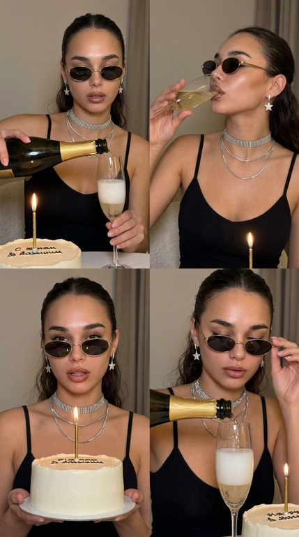 Коллаж с девушкой в узких очках на празднике
