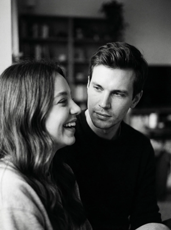 Черно-белое фото пары: влюбленный взгляд ИИ в стиле кино