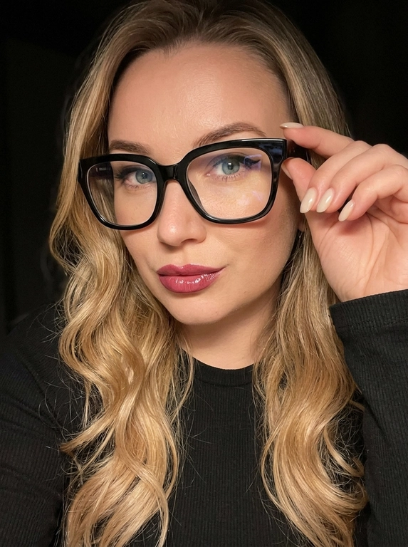 Максимально реалистичная фотография, темная винтажная эстетика в стиле dark glam glasses selfie, атмосферный ночной портрет.
Крупный портрет (Close-Up Portrait), кадр по грудь. Модель делает селфи, телефон не видно. Лицо занимает большую часть кадра, слегка повернуто вполоборота к камере. Голова немного наклонена. Взгляд направлен прямо в объектив, выражение спокойное, уверенное и притягательное. Губы слегка приоткрыты. Одна рука поднята к лицу и аккуратно касается оправы очков, словно поправляя их.
Макияж: Безупречный dark glam makeup. Ровный сияющий тон кожи, четко оформленные темные брови, длинные густые ресницы, тонкая стрелка, мягкий контуринг. Губы розово-винного оттенка с влажным глянцевым финишем.


Аксессуары: Крупные черные очки с прозрачными линзами и массивной квадратной оправой. На линзах заметны мягкие отражения света. Маленькие серьги-гвоздики. Длинный миндалевидный маникюр молочно-бежевого оттенка.

Одежда: Черный лонгслив с глубоким вырезом и небольшими пуговицами спереди. Темная ткань почти сливается с фоном, сохраняя видимую текстуру и силуэт.

Локация: Фон полностью черный.

Освещение: Мягкий приглушенный свет спереди и немного сбоку, словно от экрана телефона. Свет деликатно подсвечивает лицо, очки, губы, пальцы и ногти, оставляя волосы и одежду в глубоких тенях.

Камера: Реалистичное селфи высокого качества, RAW photo, натуральная перспектива смартфона, высокая детализация лица и аксессуаров.

Глубина резкости: Небольшая. Лицо, очки, губы и рука находятся в фокусе, фон растворяется в мягкой темноте.

Кожа: Реалистичная текстура кожи с видимыми порами, естественными переходами света и тени, без эффекта пластика и чрезмерной ретуши.

Детали: Блики на линзах очков, влажный блеск губ, отдельные волоски и пряди на лице, текстура ткани, отражения света на ногтях, легкое пленочное зерно.

Атмосфера: Загадочный ночной вайб, уверенность, женственность, винтажная эстетика, ощущение случайного красивого селфи в темноте.

Какая будет прическа?: Не менять мою прическу