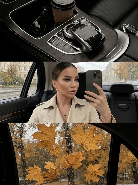 Девушка в салоне премиального автомобиля — lifestyle-коллаж