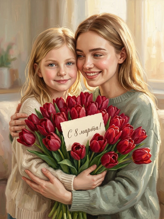 Создайте ИИ-открытку маслом на 8 марта из фото