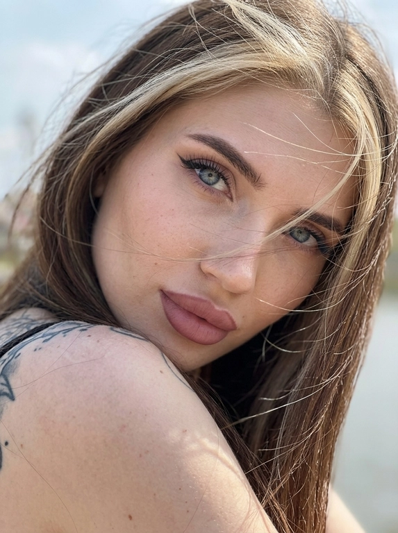 Ультрареалистичная фотография, случайный живой портрет, снятый на iPhone 17 Pro. Эффект настоящего кадра, сделанного в моменте, без постановочности, без фильтров и ретуши.

Внешность полностью сохранена без изменений. Женщина смотрит прямо в камеру. Голова слегка наклонена в сторону и опирается на плечо, плечо частично закрывает лицо. Выражение загадочное, притягательное и естественное.
Волосы активно развеваются ветром, отдельные пряди частично закрывают лицо и глаза, создавая эффект живого случайного кадра. Максимальная детализация отдельных волосков.

Легкий макияж с акцентом на глаза: длинные объемные ресницы, стрелки cat-eye на верхнем веке, идеально оформленные брови. Нюдовая матовая помада оттенка пыльной розы с контуром на тон темнее, влажный хайлайтер на скулах и переносице.

Одежда не видна. Основной акцент на лице, глазах и волосах.

Яркий прямой солнечный свет падает под углом на лицо, интенсивно подсвечивая глаза, подчеркивая глубину радужки, длинные ресницы и естественные блики в глазах. Солнечные лучи создают красивые световые акценты в волосах и на коже.

Естественная текстура кожи с видимыми порами, микрорельефом, легкими несовершенствами, едва заметными капиллярами в глазах. Живая кожа без эффекта пластика. Легкий цифровой шум, характерный для реальной фотографии.

Shot on iPhone 17 Pro, natural light, candid portrait, hyper detailed iris, visible skin pores, realistic skin texture, unedited RAW photo, depth of field, soft highlights, windblown hair, authentic photography, photorealistic, ultra realistic, 8k.

Доп. характеристики: Размер фото 9:16