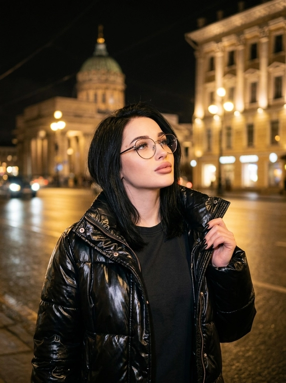 Ночной портрет женщины у Казанского собора в Петербурге