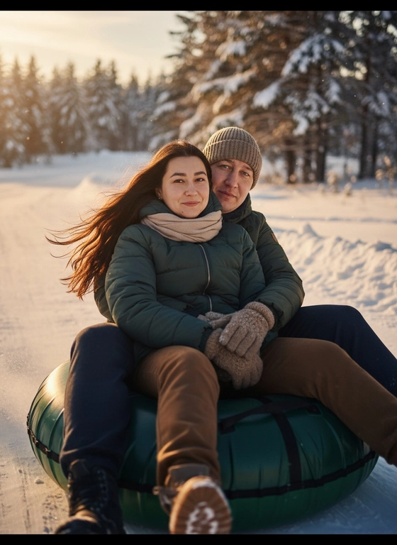 
Используй ДВА загруженных фото: мужчина и женщина. Не изменяй лица исходных фото (черты, пропорции, возраст, мимику). Сохраняй естественные телосложения. Очки и аксессуары сохраняй только если есть на исходниках. Делай реалистичную перспективу и тени, избегай «пластиковости». Кинематографический близкий портрет лиц мужчины женщины Они сидят на тюбинге девушка на мужчине Они в зимней одежде уютной Едут с горки зимой День фото в золотой час У них легкая улыбка Кинематографический стиль Весь снимок выглядит реалистично, со студийным освещением, глубокими тенями и текстурами, подчеркнутыми в одежде. Волосы у девушки длинные
