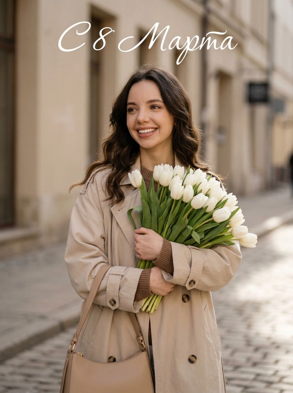 Создать открытку на 8 Марта с букетом