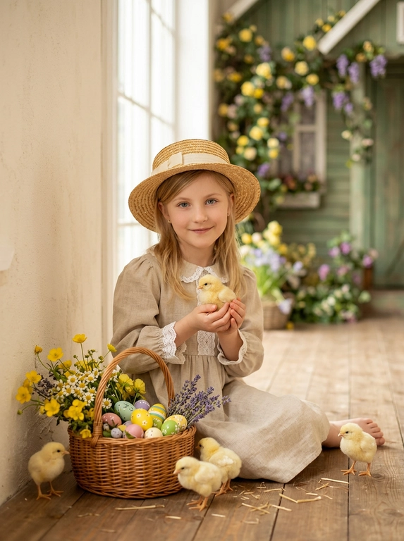 Создайте пасхальный ИИ-портрет с цыплятами и яйцами