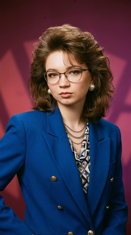 Превратите эту фотографию в аутентичный, реалистичный портрет 1980-х годов, как будто фотография была сделана в ту эпоху.

Сохраните личность человека, черты лица, структуру лица, пропорции, тон кожи и отличительные особенности, чтобы человек оставался четко узнаваемым и максимально соответствовал оригинальной фотографии.

Придайте человеку образ, вдохновленный аутентичной модой и красотой 1980-х годов: объемные прически с реалистичной укладкой того времени, гламурная и стильная одежда 1980-х годов, аксессуары, соответствующие эпохе, и ухоженный, привлекательный внешний вид, вдохновленный портретами из модных журналов того времени.

Используйте аутентичное студийное освещение 1980-х годов, теплый маджентовый или розовый фон, яркие и насыщенные цвета, прямой студийный свет, мягкий контраст, естественную текстуру кожи, едва заметную зернистость пленки и визуальные характеристики фотографии на 35-мм пленку.

Изображение должно выглядеть как настоящая фотография, сделанная в 1980-х годах, а не как современная фотография с применением винтажного фильтра.

Не изменяйте лицо или личность человека. Не меняйте его возраст, пропорции лица или характерные черты лица. Избегайте неестественной кожи, чрезмерной ретуши, мультяшных эффектов, искусственных деталей или современной моды и эстетики фотографии.

Конечный результат должен выглядеть естественно, гламурно, ностальгически, стильно и абсолютно правдоподобно – как будто этого человека действительно фотографировали в 1980-х годах.