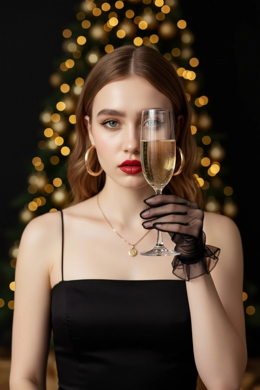 Создайте ИИ-портрет с бокалом шампанского у новогодней ёлки