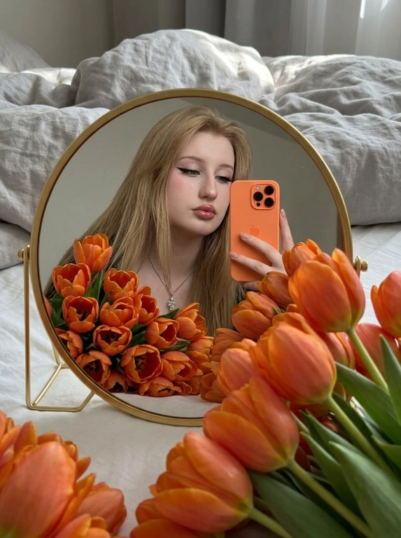 Создайте ИИ-селфи в зеркале с роскошным букетом