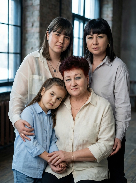   Создано с помощью сервиса Создать фото в режиме PRO

Промпт пользователя:
Устрой четверым фотосессию семейную. Мягкий фокус на руках и лицах. Освещение холодное. Фото в стиле энни лейбовец, четкий фокус. Фото реалистичное в 7к. Одеты они в разные рубашки светлых оттенков подходящие по стилю. На них так же надеты аксессуары. Серьги средних размеров, браслеты.

#женщина #совместное #студия #макияж #натуральность #тренды #иисервис