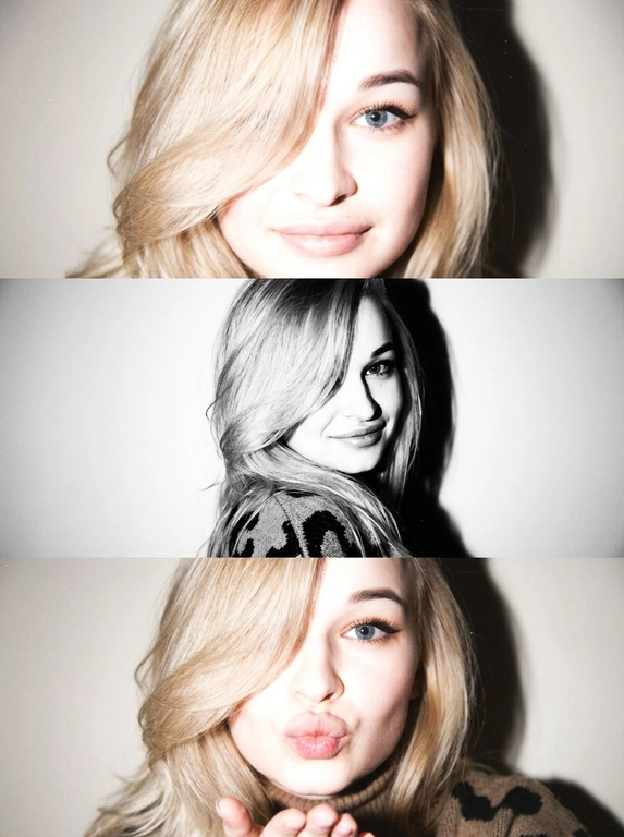 Не меняя черты лица как на фото, вертикальный коллаж из трех фото в стиле Y2K, персонаж позирует на нейтральном светлом фоне, жесткое прямое освещение от вспышки, создающее резкие тени на стене позади и эффект пересвета, лисий макияж, выраженные ресницы с вытянутым уголком, на первом и третьем кадре нет черно-белой обработки, второй кадр — черно-белый, на первой фотографии она очень близко к камере и смотрит прямо в объектив, на втором кадре корпус развернут, голова кокетливо повернута к объективу, на третьей фотографии она снова очень близко к камере, смотрит в объектив, дует губы бантиком и смотрит вперед, сочетание цветных снимков с мягким фокусом и черно-белого кадра с высокой контрастностью, крупный и средний план, минималистичная композиция, винтажная цифровая текстура, легкая размытость, гламурная атмосфера.




Какая будет прическа?: Женщина с красивой, объемной укладкой, укладка выглядит так, будто сделана на брашинг; укладка немного прикрывает лицо, но не сильно; укладка уложена на бок и частично закрывает левый глаз.
