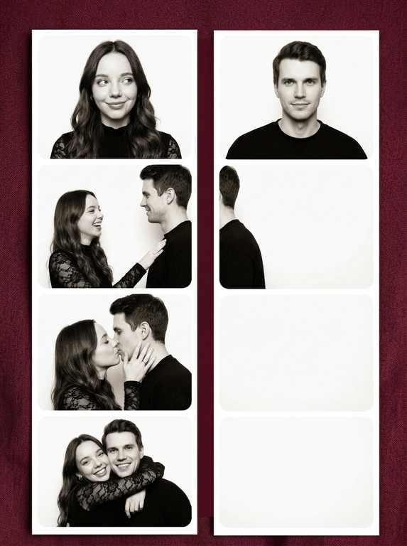 Создайте коллаж «Фотобудка вдвоем» в стиле Клавы Коки с ИИ