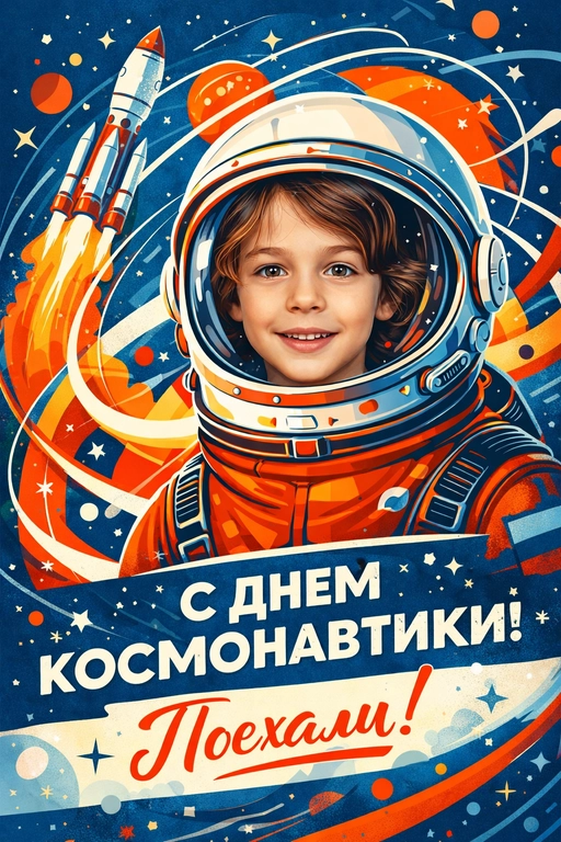 Создайте ИИ-открытку ко Дню космонавтики из фото