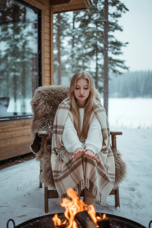 Создайте зимний портрет у костра — уютный огонь с нейросетью