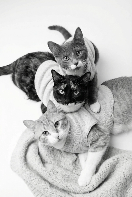 На основе предложенных фотографий, создай чёрно-белый профессиональный студийный портрет для этих людей, снятый сверху (top-down, overhead shot). Сохрани настоящие лица, возраст и индивидуальные черты людей.
Композиция «снизу вверх», шахматный порядок:
﻿﻿самый старший человек находится внизу, как мягкая подушка, его голова опирается на нейтральную студийную поверхность (например, плед или подушка);
следующие люди аккуратно и легко расположены на старшем человеке в шахматном порядке, их голова слегка приподнята, без ощущения давления; ﻿﻿

Несмотря на шахматное расположение, головы выстроены строго в одну вертикальную линию, взгляд в камеру.
Расположи их по убыванию возраста.

Видны только головы и плечи. Выражения мягкие, спокойные, нежные. Одежда однотонная, светлая или нейтральная, элегантная, без чёрного цвета.
Фон - чистый студийный, без пола и лишних деталей, создающий эффект «воздушного» портрета.
Стиль и освещение:
Студийная высококачественная чёрно-белая фотография (high-key).
Мягкий ровный свет сверху, минимум теней. Чистый фон; фотореализм, высокая детализация лиц, аккуратная текстура кожи; 8K.
